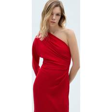 Röda - Tyg Klänningar Mango Asymmetric Draped Gown Dam Midiklänningar - Red