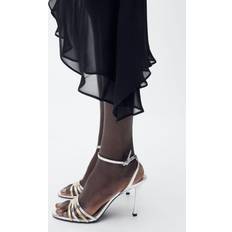 Mango Nota Metallic Heeled Sandals - Silver