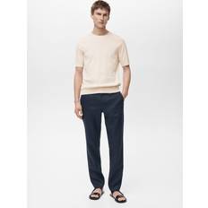 Men - Modal T-shirts Mango Textured Striped T-shirt - Ivory White