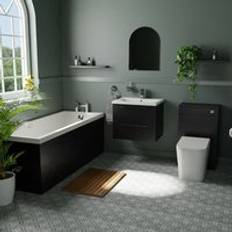 Stockwell 1700mm Straight Single Ended Bathroom Suite Nero Oak Furniture Set