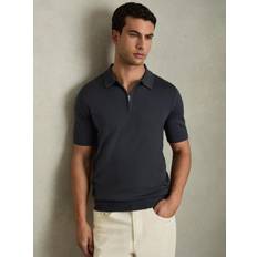 Merino Wool Polo Shirts Reiss Maxwell Knit Polo Shirt - Blackened Blue