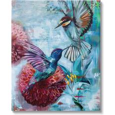 Hummingbirds & Dahlias Canvas Wall 36 x 48 Framed Art