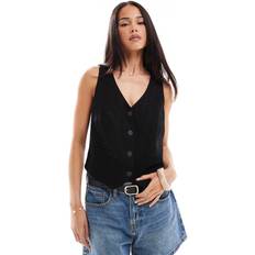 Stradivarius Linen Blend Buttoned Waistcoat - Black