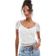 New Look Floral Printed V-Neck Top - White
