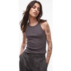 Purple - Women Tank Tops Mango Naju Slim Fit Vest Top - Charcoal