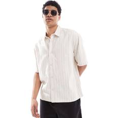 Bershka Linen Rich Striped Shirt - Beige