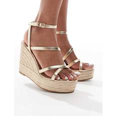 New Look Women's Gold Faux Leather Metallic Strap Wedge Sandals - Gold