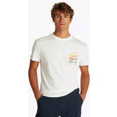 Green T-shirts Tommy Jeans Cotton Regular Fit Short Sleeve Graphic T-Shirt - Ecru