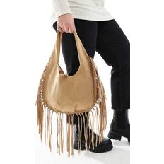Glamorous Boho Fringed Shoulder Bag - Beige