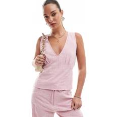 Viscose Tank Tops Stradivarius Embroidered Linen Blend Top - Pastel Pink