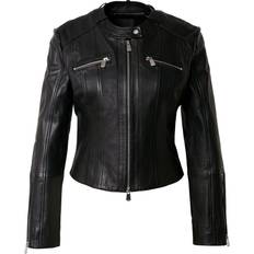Pinko Blouson De Motard En Cuir Nappa Avec Surpiqûres Verticales - Noir Limousine