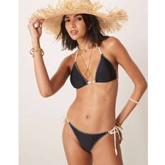 Black Bikini Bottoms Stradivarius Embroidered Thong Bikini Bottom - Black