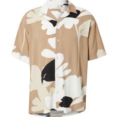 Blommiga - Herr Skjortor Jack & Jones Skjorta Med Platt Krage Och Abstrakt Blomtryck Beige