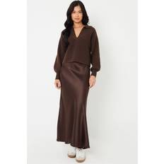 Brown Skirts Threadbare Satin Midi Skirt - Chocolate Brown