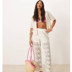 JDY Petite Crochet Wide Leg Trousers With Short Insert - White