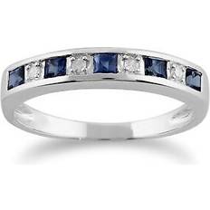 Sapphire - White Gold Rings Gemondo Classic Square Light Blue Sapphire & Diamond Half Eternity Ring - 9ct White Gold