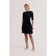 Ted Baker Dresses Ted Baker Lilano Ribbed Knit Button Detail Skater Dress - Navy