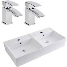 Bathroom Sinks Milano Modern 820mm x 420mm White Ceramic Rectangular Countertop Wall Mounted Bathroom Double Basin Sink