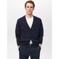 Blue - Men Cardigans Mango Daily V-Neck Cardigan - Dark Blue