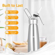 Beige Siphons Tomtop Jms 500ml Highly Durable Aluminum Cream Whipper with 3 Various Silver Siphon