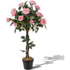 Cwy 93 cm rosenträd med 21 tallrosor & naturligt stamkonstträd med blommor Konstgjord växt