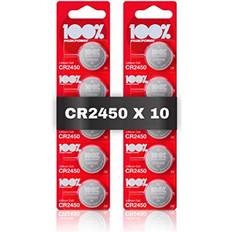 100%PeakPower CR2450 Battery 3V Lithium Pack of 10