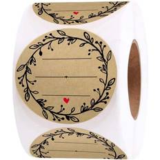 Brown Label Makers & Labeling Tapes Tianfu 2 Inch Wreath Design With 3 Lines For Writing 500 Labels Per Roll Natural Brown Kraft Stickers