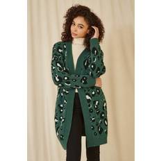 Leopard Cardigans Yumi Leopard Print Longline Cardigan - Green
