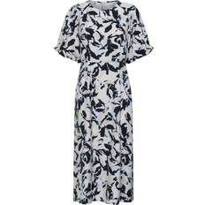 Midikjoler Kaffe Kapaco Dress Kjole - Beige/Black/Blue Blurry Leaf