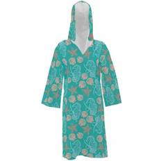 Coastal Seahorse Pattern Hooded Beach Cover Up - Aqua Green