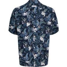 Blue - Viscose Tops Jack & Jones Jeff Tropical Print Resort Shirt Navy