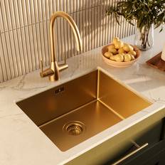 Stainless Steel Full-Size Sinks Enza Single Bowl Brass Undermount Stainless Steel Kitchen Sink