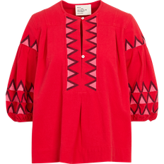 Cotton - Men Blouses Cacia Geometric Embroidered Top - Rouge