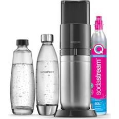 SodaStream Duo Machine à Eau Pétillante et Soda pour Carafe en Verre 1L Pack 1 Bouteille 1L Finition Acier Inoxydable Lave-Vaisselle 60L à Clipser Noire