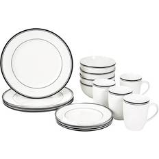 Amazon Basics Cafe Stripe Dinnerware with 16-Pieces Black Dinner Set