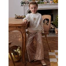 Gold Trousers Children's Clothing Vertbaudet Wide-Leg Trousers with Christmas Sequins - Gold