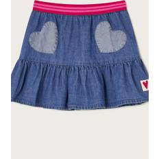 Monsoon Girls Heart Ruffle Denim Skirt - Blue