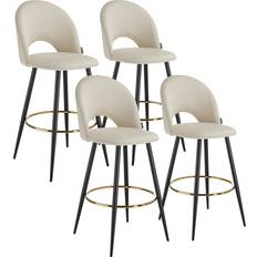 Tectake Bar Stools tectake Rachel with Backrest and Velvet Look Cover 49 x 58 x 110 cm Bar Stool