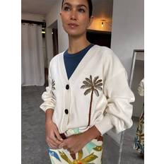 Red Cardigans Never Fully Dressed Embroidered Palm Boob Cardigan - Cream