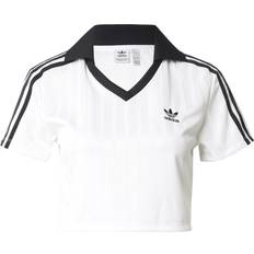 Recycled Materials Polo Shirts adidas Adicolor Football Jacquard V-Neck Crop Polo Shirt - White