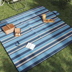 vidaXL Picknickfilt Vikbar Blå Och Vit Randig 200x200 cm Sammet Filt
