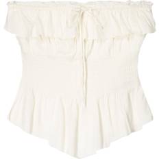 Viscose Tank Tops Bershka Shirred Ruffle Bandeau Top - Ecru