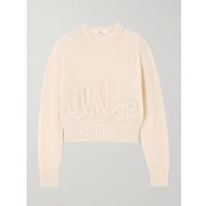 Silk Jumpers Chloe Logo Embroidered Alpaca Wool Sweater - Iconic Milk
