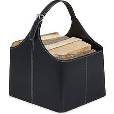 Relaxdays Firewood Imitation Leather Black Fireplace Bag 50 x 35.5 x 42.5 cm