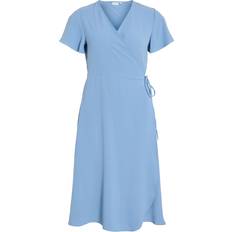 Vila Dam Klänningar Vila Vilovie S/S Wrap Midi Dress - Blissful Blue