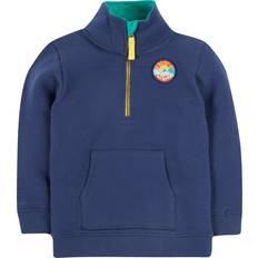 Organic Hoodies Frugi Kids' Organic Cotton Logo Half-Zip Hoodie - Blue/Love The Planet