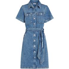 Tommy Hilfiger Women Dresses Tommy Hilfiger Belted Short Sleeve Denim Mini Dress - Bleu