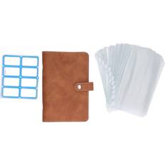 Zeblaze Cash Binder A6 Portable Size PU Leather 6 Pre Punched Holes Budget Binder with 12 Clear Zip Pockets Brown
