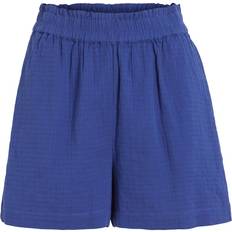 Vila Lös Shorts Vila Hög Midja Bomull Shorts - Blå