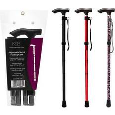 KS Brands Foldable Walking Stick Adjustable Metal Folding Cane Rubber